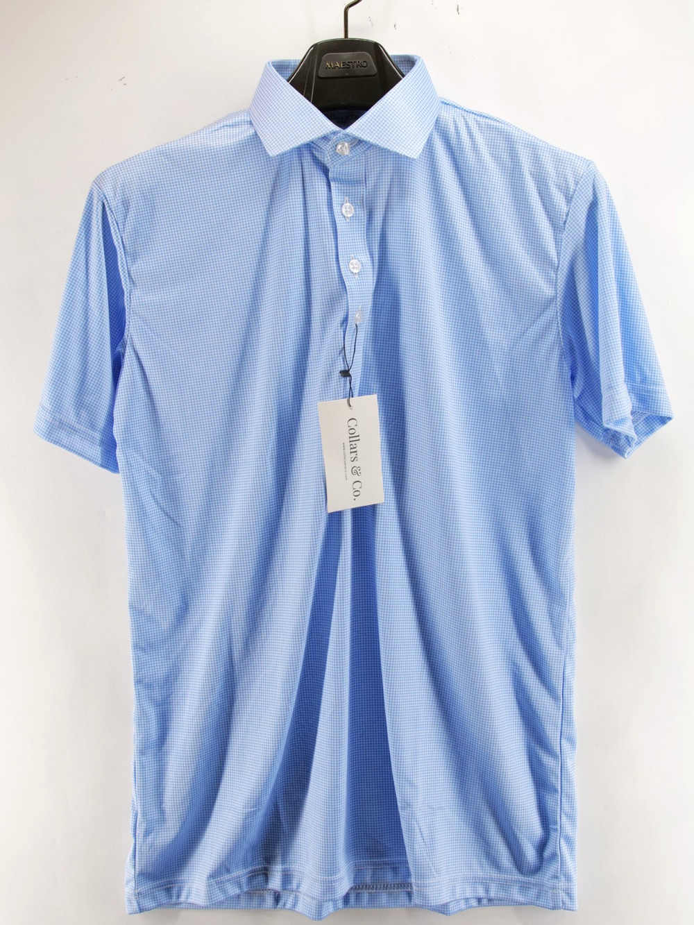 Collars and Co Mens Medium Shirt Dress Collar Golf Polo Blue Houndstooth